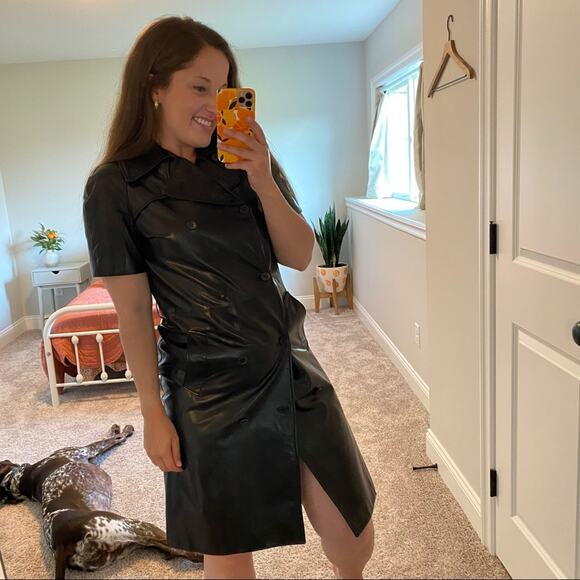 Vintage Narciso Rodriguez Black Soft Leather Double Breasted Mini Dress XS - Picture 2 of 15